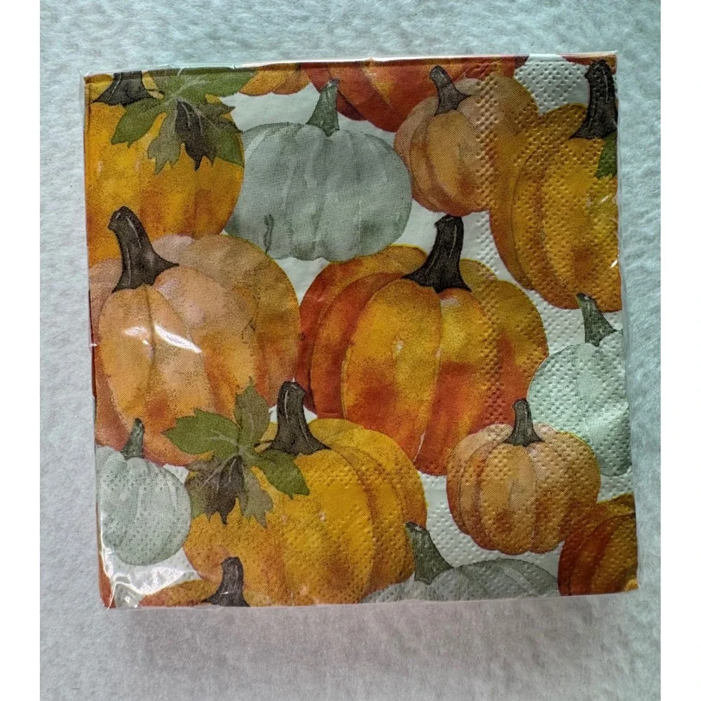 NEW Fall Thanksgiving Napkins‎ Lot Orange Pumpkin Leaf Sunflower Spice Sachets